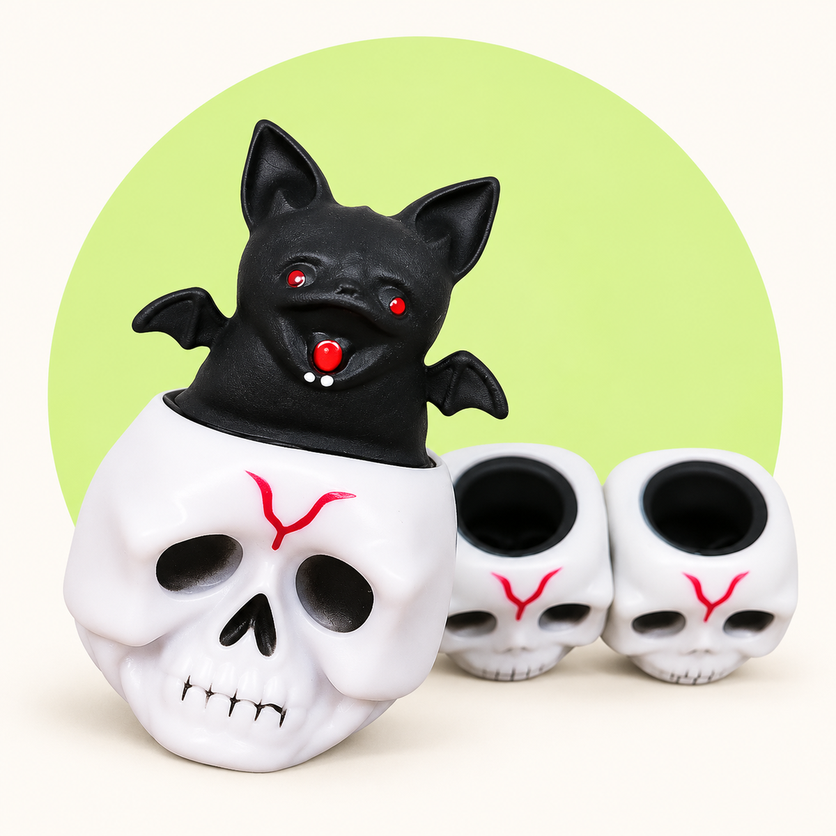 Bat in a Skull Cup squishy toy – studio photo