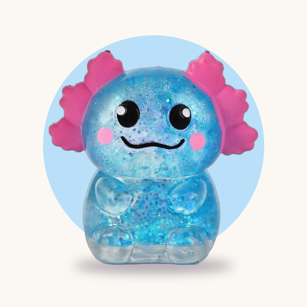 Glitter Axolotl squishy toy – studio photo